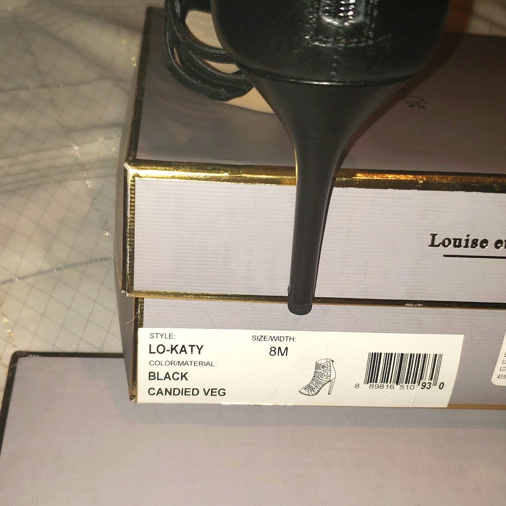 Louise et Cie New Sandals Leather Strappy Stilettos Heels BLACK Women's Sz 8 - Picture 3 of 16
